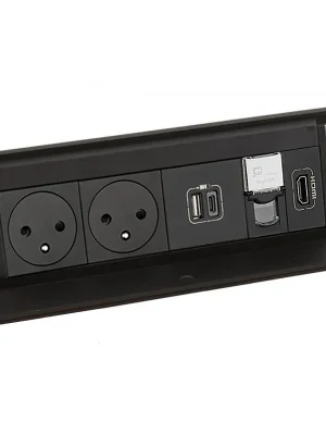 Pop-up blok INCARA 2x zásuvka 250V surface, 1x USB A+C nabíječka 15W, 1x RJ45, 1x HDMI + montážní rám, barva černá, kabel 2m Speciální Cena