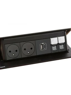 Pop-up blok INCARA 2x zásuvka 250V surface, 1x USB A+C nabíječka 15W, 2x RJ45 cat.5, montážní rám, barva černá, kabel 2m Speciální Cena