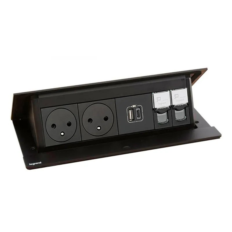 Pop-up blok INCARA 2x zásuvka 250V surface, 1x USB A+C nabíječka 15W, 2x RJ45 cat.5, montážní rám, barva černá, kabel 2m Speciální Cena