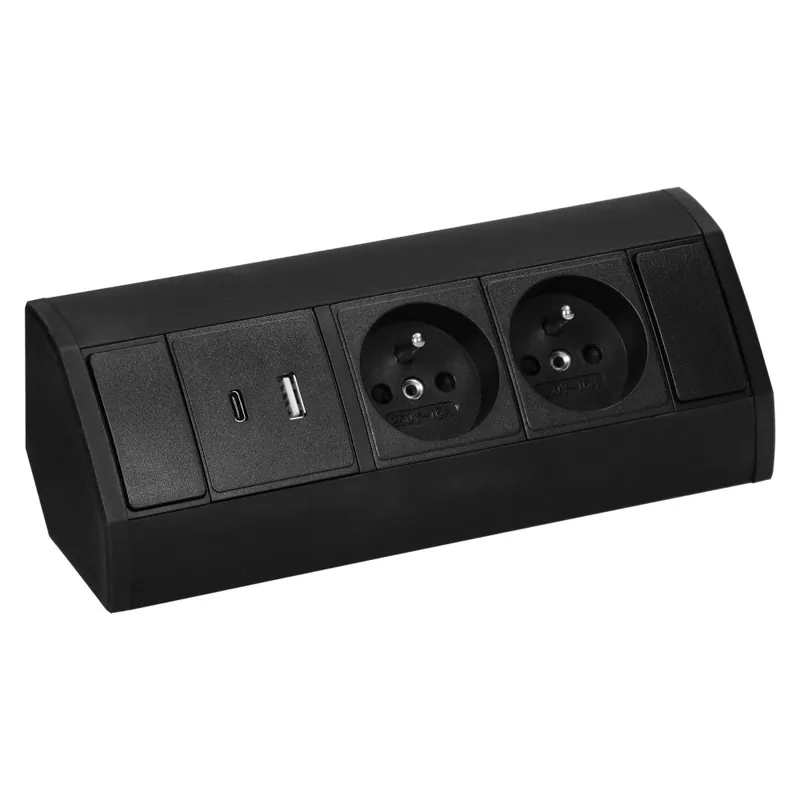 Cenový Hit Rohový zásuvkový blok, 2x zásuvka 230V + 2x USB nabíječka A+C 5V, barva černá