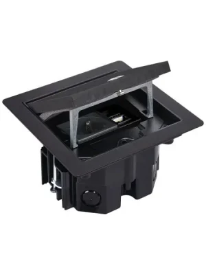Robustní podlahová zásuvka 1x 250V/16A + 1x port RJ45 cat.6, jednoduchý zámek, krytí IP66, pro zvýšené podlahy, barva černá matná Levný