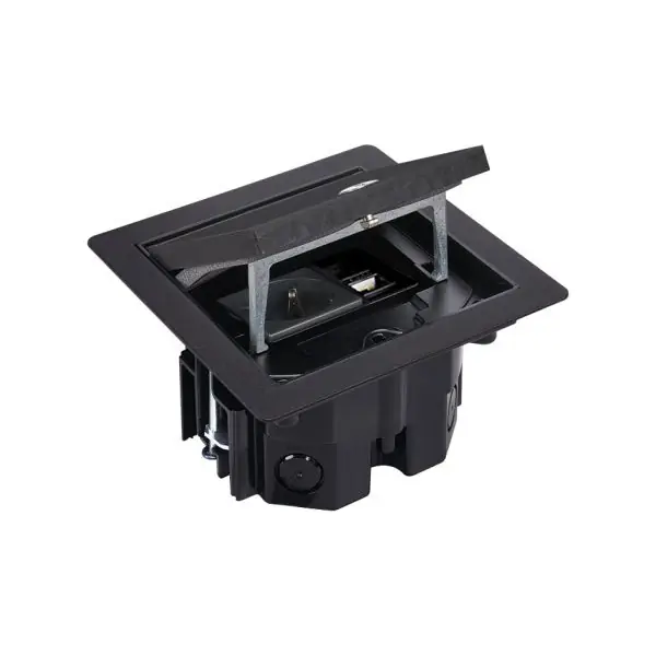 Robustní podlahová zásuvka 1x 250V/16A + 1x port RJ45 cat.6, jednoduchý zámek, krytí IP66, pro zvýšené podlahy, barva černá matná Levný