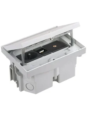 Robustní podlahová zásuvka 1x 250V/16A + 1x port RJ45 cat.6 + 1x TV zásuvka, jednoduchý zámek, krytí IP66, pro lité podlahy, barva šedá matná Nízká Cena