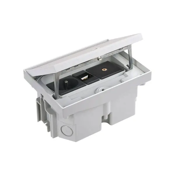 Robustní podlahová zásuvka 1x 250V/16A + 1x port RJ45 cat.6 + 1x TV zásuvka, jednoduchý zámek, krytí IP66, pro lité podlahy, barva šedá matná Nízká Cena