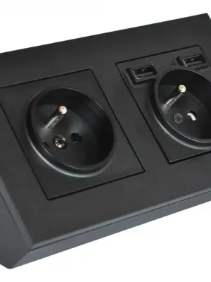Rohová zásuvka 2x 250V s 2x USB-A nabíječkou v černé matné barvě, bez kabelu Akce