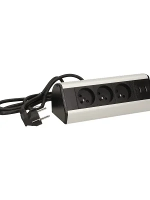 Bezpečná Platba Rohový blok se svorkami, 3 zásuvky, 2x USB nabíjecí, kabel 1.8m