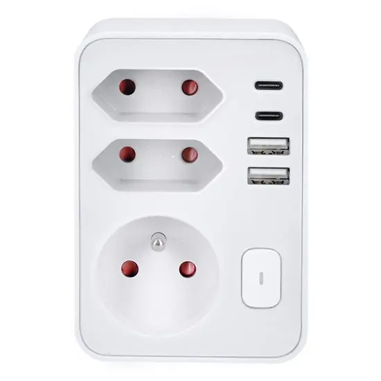 Rozbočka, 1x 16A + 2x 2,5A, 2xUSB A+C 20W PD, vypínač, barva bílá Sleva