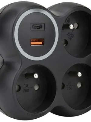 Odeslání Ihned Rozbočka, 3x 15A, USB A+C rychlonabíječka 20W PD, matná černá