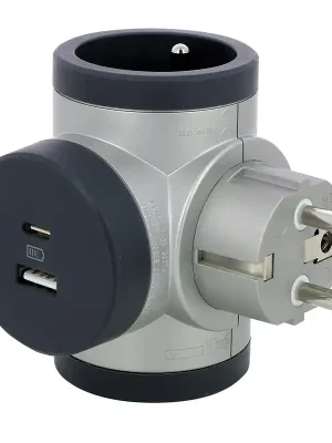 Rychlé Dodání Rozbočka otočná o 180°, 2x 230V + nabíjecí USB-C, USB-A (5V -3.0A, 15.0W), hliník - tmavě šedá