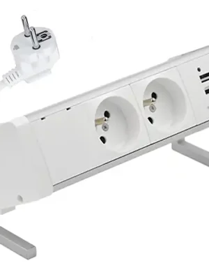 Hit Sezóny Stolní zásuvkový blok, 2x 250V, 2x nabíjecí USB 5V/4.2A (A+C), kabel 1m, barva bílo-stříbrná