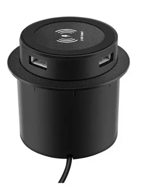 Top Prodej Vestavná indukční Qi nabíječka + 2x USB nabíječka 5V, bez zdroje, pro napájení kabel s USB-A konektorem, barva černá