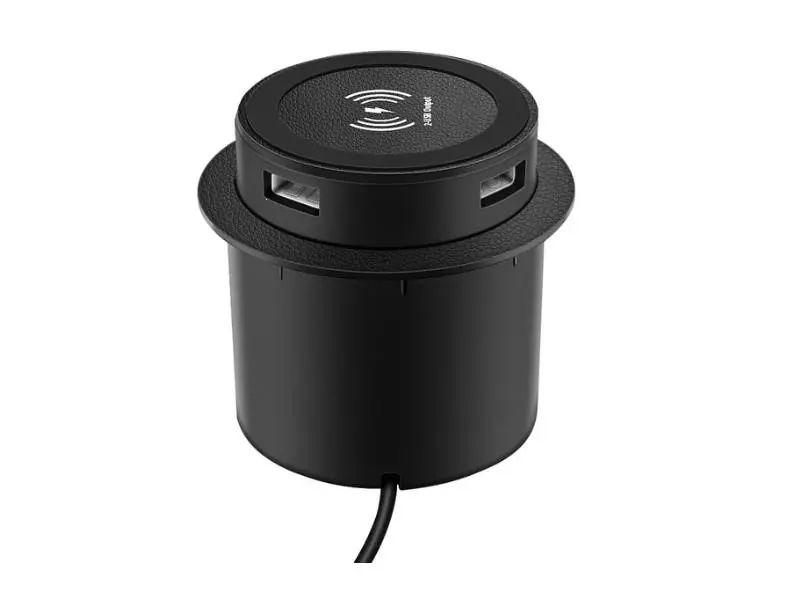 Top Prodej Vestavná indukční Qi nabíječka + 2x USB nabíječka 5V, bez zdroje, pro napájení kabel s USB-A konektorem, barva černá