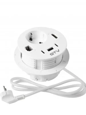 Akční Cena Vestavná zásuvka Rondo, 1x 230V (schuko), 1x USB-A + 2x USB-C nabíječka, 1x RJ45, 1x HDMI, kabel 1.5m, barva bílá