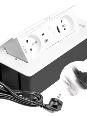Výklopná zásuvka MULTISOFT, 2x 230V, USB A/C nabíječka, RJ45, HDMI, barva bílá, kabel o délce 1.5m Odeslání Ihned