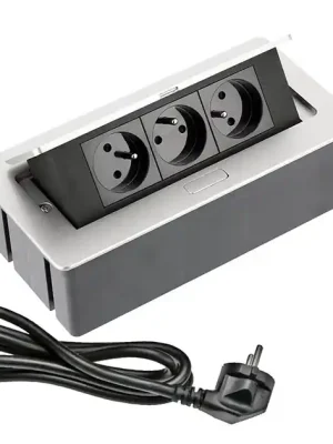 Nejprodávanější Výklopný blok zapuštěný, 3x zásuvka, barva stříbrná (hliník), kabel o délce 1.5m