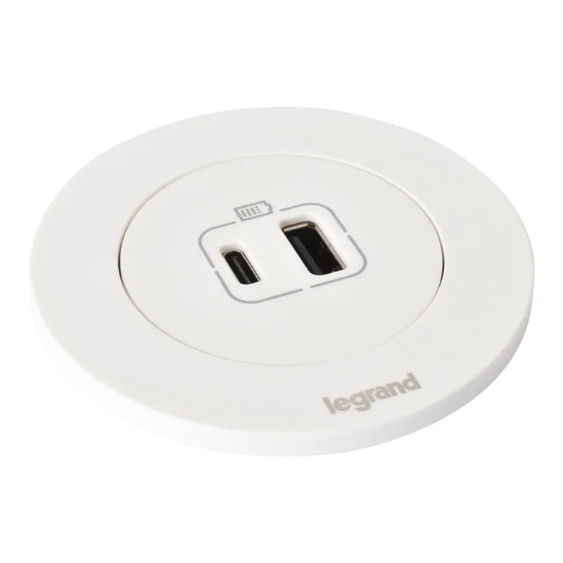 Dokud Zásoby Vydrží Zapuštěná nabíječka INCARA Disq 60, 1x USB-A + 1x USB-C, kabel 2m, barva bílá
