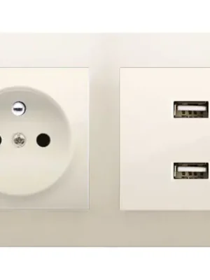 Nejlepší Volba Zásuvka 1x250V/16A Simon 54 s dvojitou USB nabíječkou v krémové barvě pro instalaci pod omítku