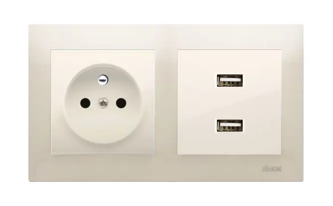 Nejlepší Volba Zásuvka 1x250V/16A Simon 54 s dvojitou USB nabíječkou v krémové barvě pro instalaci pod omítku