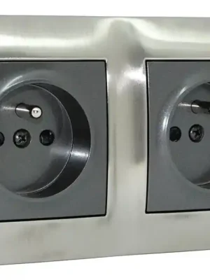 Výhodná Nabídka Zásuvka dvojnásobná 250V/16A, kovový nerezový rámeček, kryty zásuvek antracitová metalíza