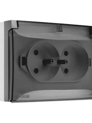 Zásuvka silová kompaktní 2 násobná (přístroj s krytem), IP44, s uzemněním, se clonkami, průhledné víčko, 16 A / 250 V~, šroubové svorky, Aquaclick, barva šedá Pouze Dnes