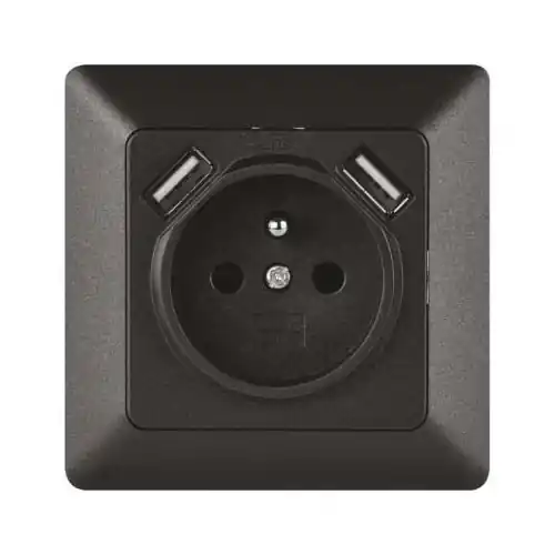 Akční Nabídka Zásuvka pod omítku, 1x 230V, 2x USB-A nabíječka 5V/DC 2.1A, barva antracitová