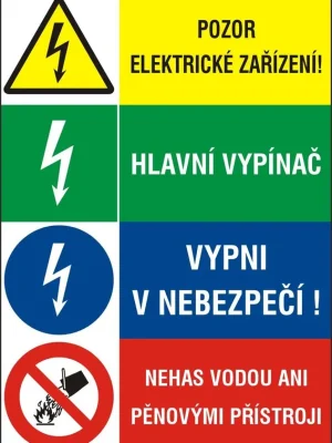 Kup Teď CUPRO PK TABULKA POZOR EL. ZAŘ. + HL. VYPÍNAČ + VYPNI V NEBEZP + NEHAS VODOU..208X148MM 8401CP