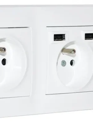 Zásuvkový blok nástěnný 3x 250V/16A s clonkami + 2x USB nabíječka, bez kabelu, barva bílá lesklá Bezpečná Platba
