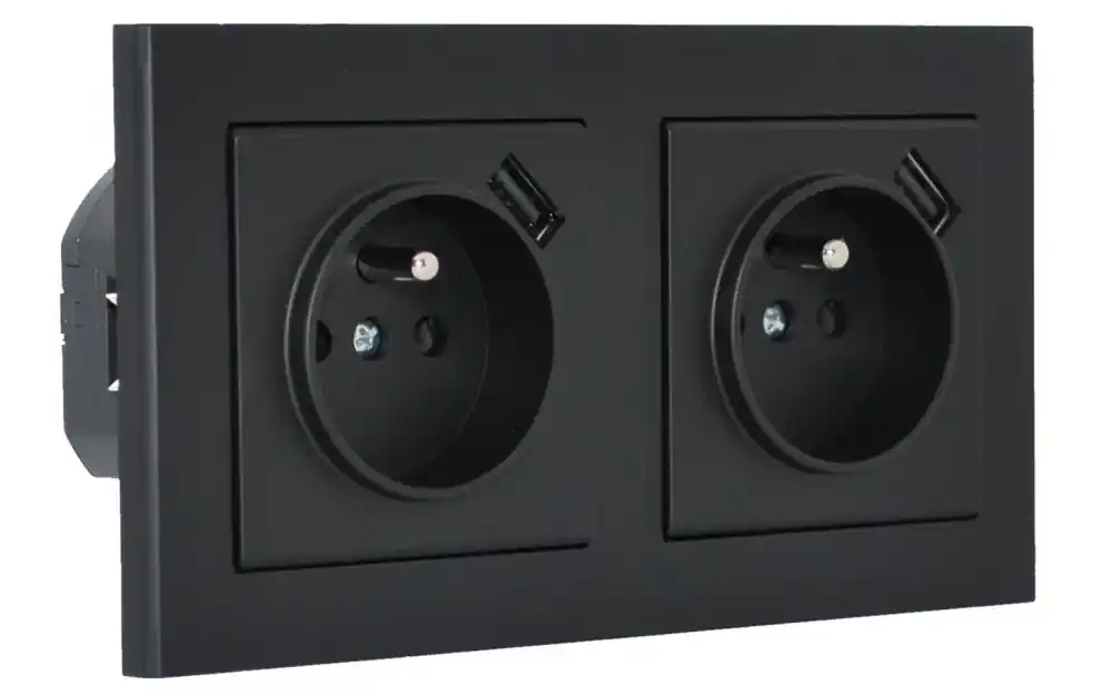Pouze Dnes Zásuvky v rámečku pod omítku, 2x 230V/16A + 2x USB nabíječka, barva černá metalíza