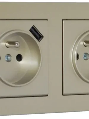 Cenově Výhodný Zásuvky v rámečku pod omítku, 2x 230V/16A + 2x USB nabíječka, barva zlatá