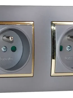 Horká Nabídka Zásuvky v rámečku pod omítku, 2x 250V/16A, šedé barvy se zlatým lesklým ozdobným rámem