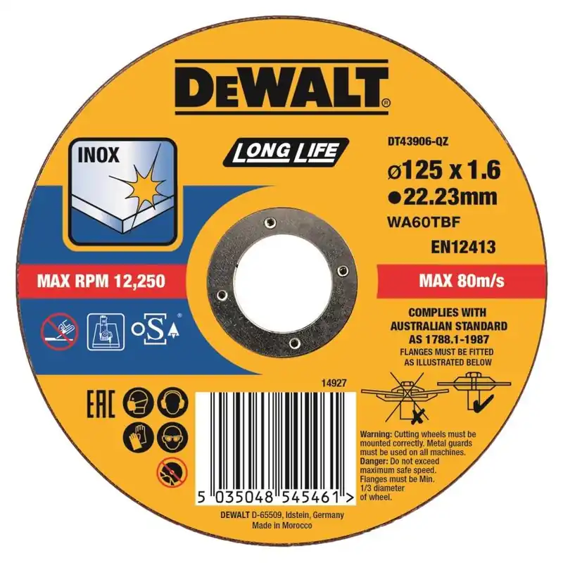 Nejlepší Volba DEWALT KOTOUČ ŘEZNÝ NA NEREZOVOU OCEL 125X1,6X22,2 DT43906
