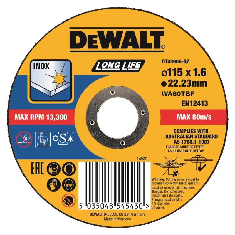 Speciální Cena DEWALT KOTOUČ ŘEZNÝ NA NEREZOVOU OCEL 115X1,6X22,2 DT43905