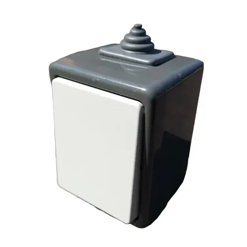 Značkový Venkovní vypínač č.6 schodišťový na zeď ABB 3553-06929 S, IP44, šedý