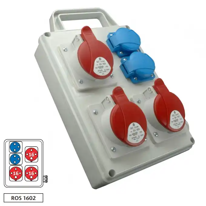 Zásuvková rozvodnice ROS 1602 3x1643+2x230V s držákem, IP44 Sezónní Sleva