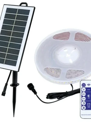 Novinka Solární LED pásek ECOPLANET SOLAR STRIP 5V AKU 3,7V 2400mAh 96lm/m 3000K IP65 5m DX-SOLAR-3000/5M