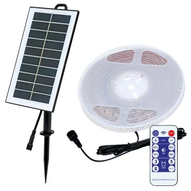 Novinka Solární LED pásek ECOPLANET SOLAR STRIP 5V AKU 3,7V 2400mAh 96lm/m 3000K IP65 5m DX-SOLAR-3000/5M