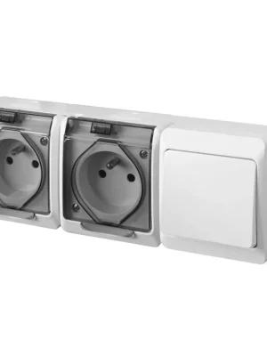 Vrácení Zdarma Famatel 5327-21 GALATEA IP44 Přepínač střídavý č.6 + 2x zásuvka (bílá / průhledné víčko)