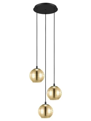Expresní Doručení EGLO SVÍTIDLO 39685 LEMORIETA E27 3X40W ZÁVĚSNÉ OCEL ČERNÁ/ZLATÁ KOUŘ. SKLO