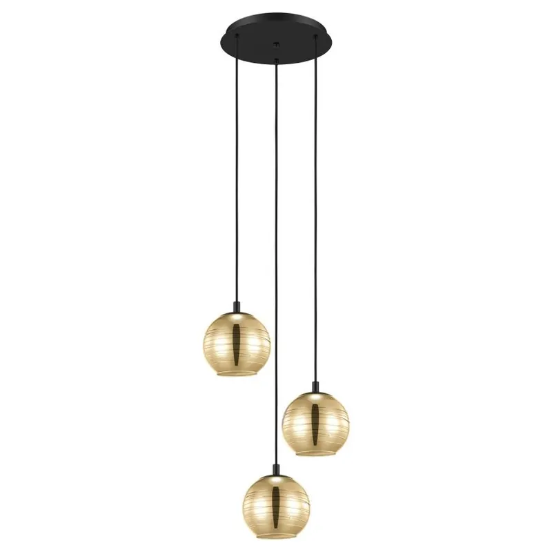 Expresní Doručení EGLO SVÍTIDLO 39685 LEMORIETA E27 3X40W ZÁVĚSNÉ OCEL ČERNÁ/ZLATÁ KOUŘ. SKLO