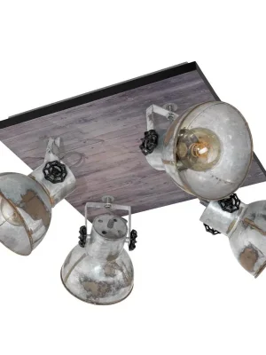 Objednat Nyní EGLO SVÍTIDLO 49653 BARNSTAPLE E27 4X40W DŘEVO OCEL HNĚDÁ PATINA ČERNÁ