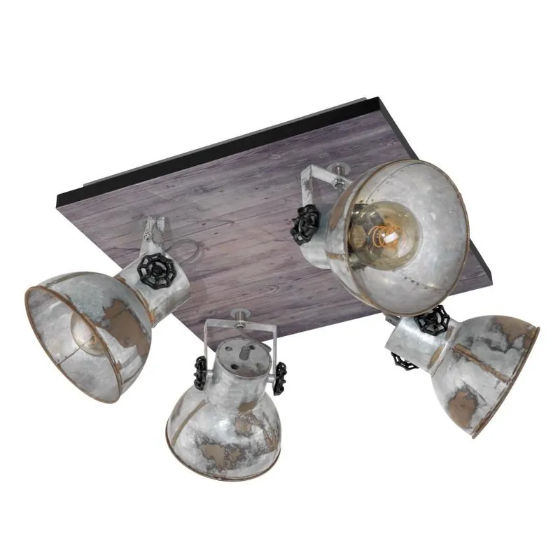 Objednat Nyní EGLO SVÍTIDLO 49653 BARNSTAPLE E27 4X40W DŘEVO OCEL HNĚDÁ PATINA ČERNÁ