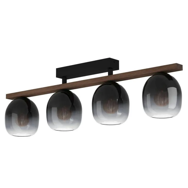 EGLO SVÍTIDLO 900185 FILAGO E27 4X40W IP20 STROP. ČERNÁ SKLO DŘEVO Vysoce Kvalitní