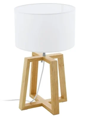Stolní svítidlo EGLO CHIETINO 1 E27 1x60W IP20 dřevo ocel přírodní chrom textil bílá kaučukovník 901293 Oblíbený