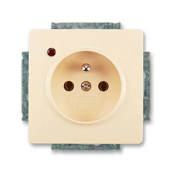 Zásuvka ABB Swing 5598G-A02349 C1 jednonásobná s ochranným kolíkem, přepěťovou ochranou krémová Hit Sezóny
