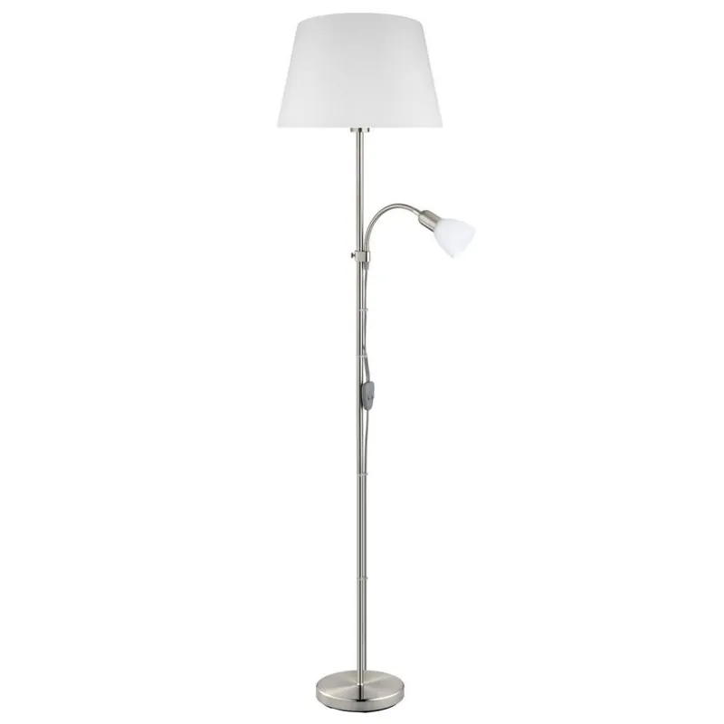EGLO SVÍTIDLO 95686 CONESA 1X60W,1X40W E27,E14 STOJ., OCEL, MATNÝ NIKL, TEXTIL, SKLO, BÍLÁ Sleva