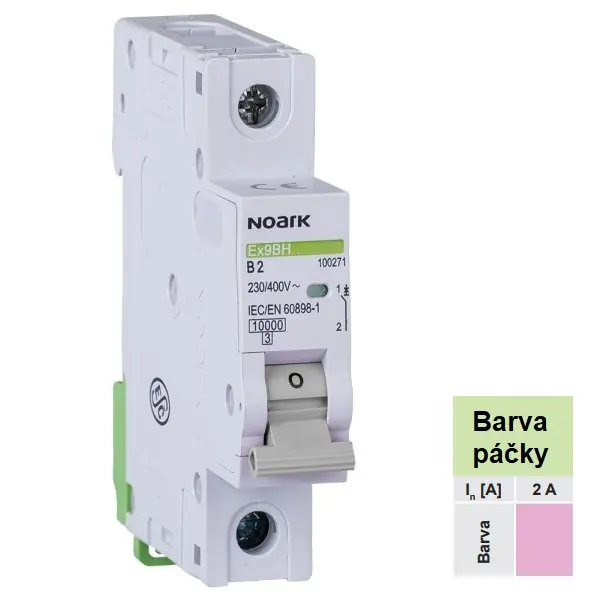 Finální Výprodej Noark 100361 Ex9BH 1P C2 Instalační jistič 10 kA, charakteristika C, 2 A, 1pól