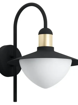 Finální Výprodej EGLO SVÍTIDLO 97285 SIRMIONE E27 1X60W IP44 NÁST ČERNÁ ZLATÁ SKLO MATNÝ OPÁL