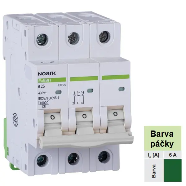 Omezená Nabídka Noark 100499 Ex9BH 3P D6 Instalační jistič 10 kA, charakteristika D, 6 A, 3pól