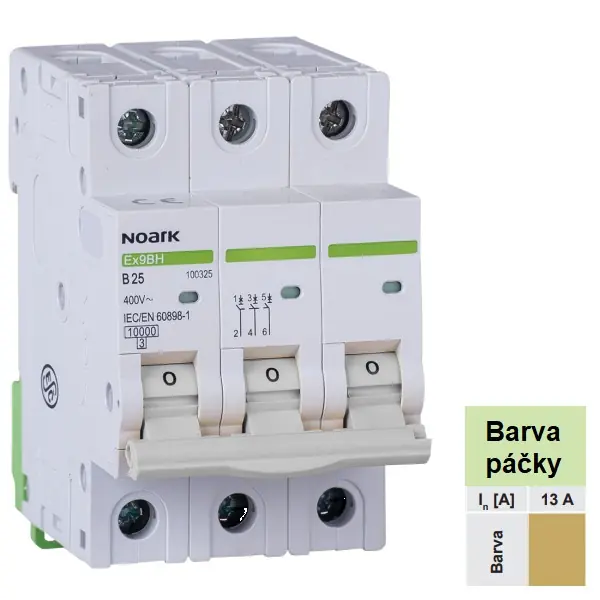 Noark 100502 Ex9BH 3P D13 Instalační jistič 10 kA, charakteristika D, 13 A, 3pól Aktuální