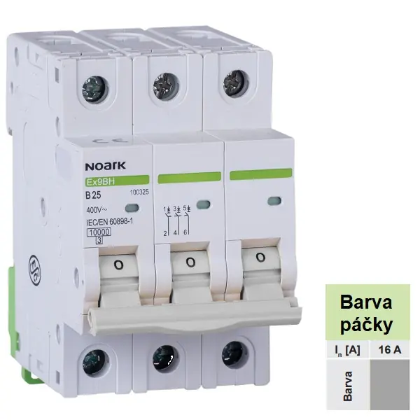 Noark 100503 Ex9BH 3P D16 Instalační jistič 10 kA, charakteristika D, 16 A, 3pól Cenová Bomba